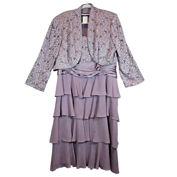 R&M Richards Elegant Lavender Lace Jacket Tiered Dress 18W formal party glitz - Picture 1 of 16